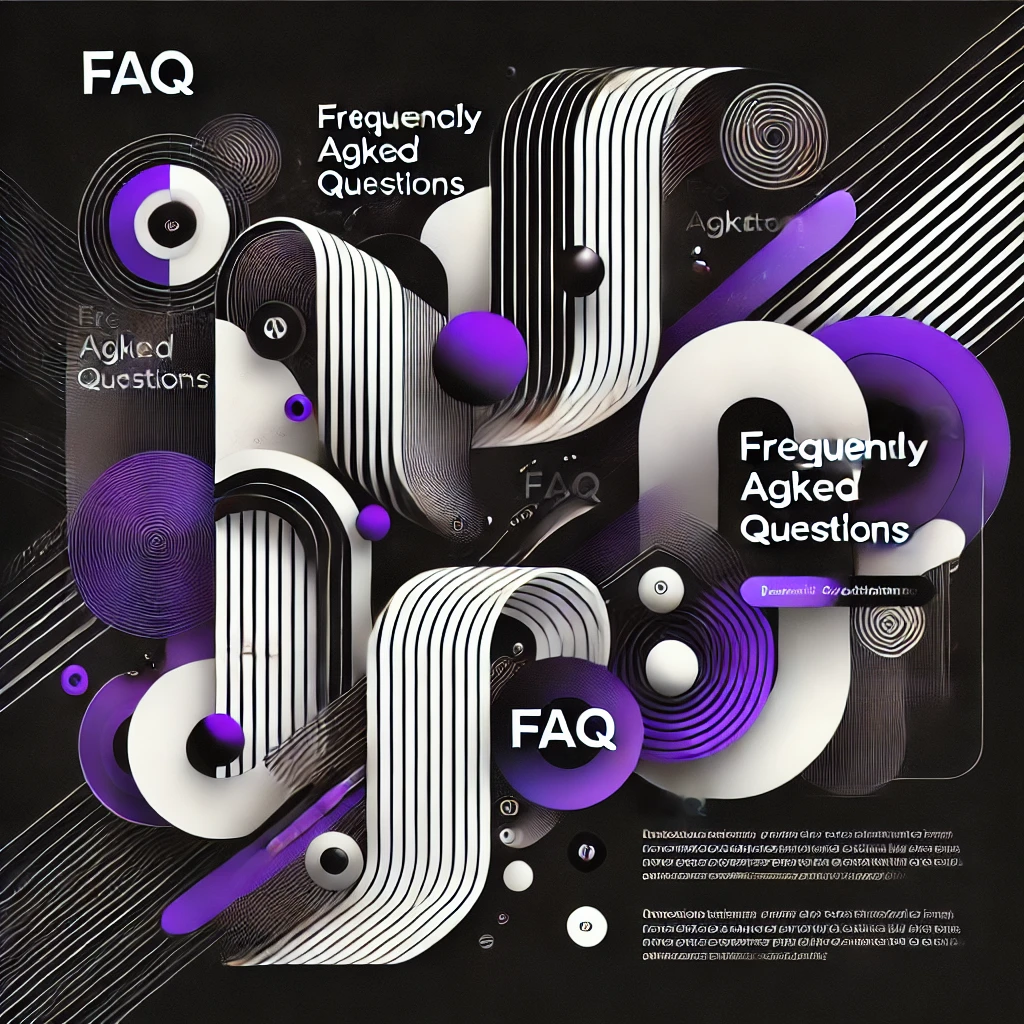 DALL·E 2025-01-01 16.35.30 - An abstract design for a Frequently Asked Questions (FAQ) page using black, white, and royal purple color scheme. The design features asymmetrical sha DALL·E 2025-01-01 16.35.30 - An abstract design for a Frequently Asked Questions (FAQ) page using black, white, and royal purple color scheme. The design features asymmetrical sha